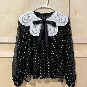 Zara polka dot blouse with collar and bow